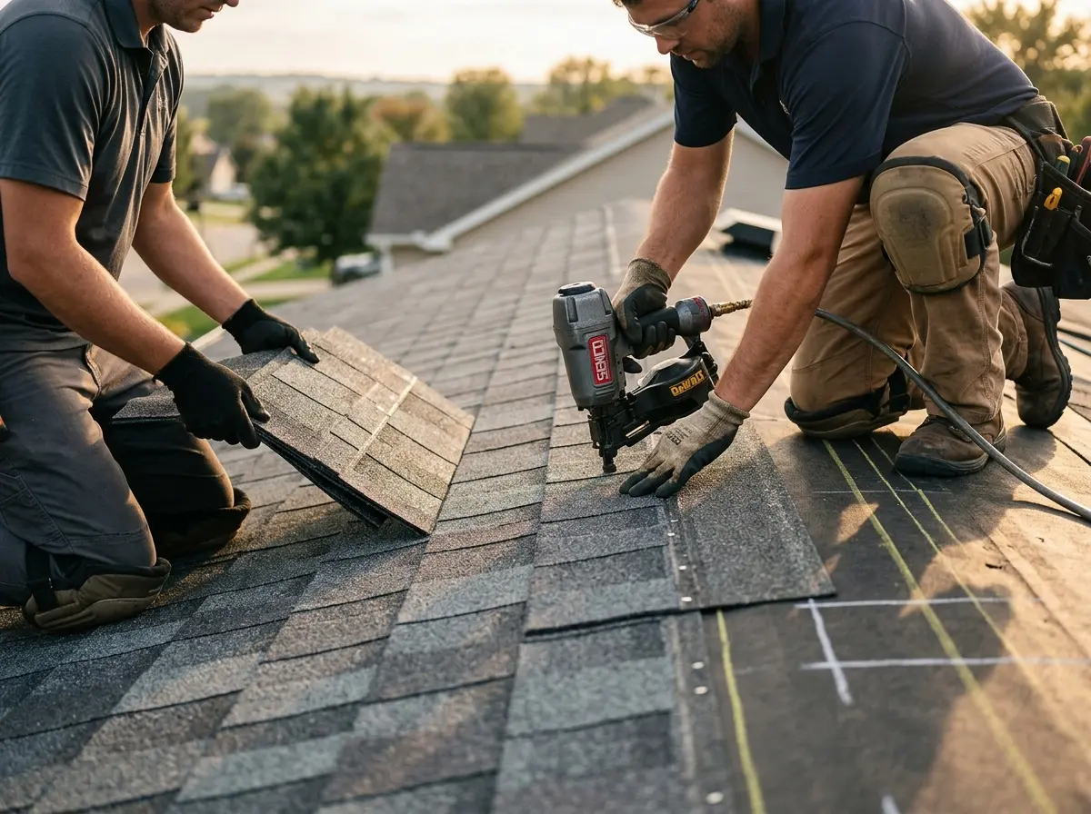Professional roofer working on a residential roof in Snyder